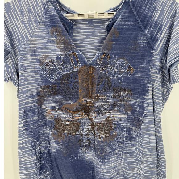 Maurices True Y2K Wild West Cowboy Boot t-shirt rhinestone accents size 3X top - Picture 5 of 6